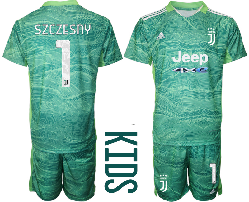 Youth 2021-2022 Club Juventus green goalkeeper #1 Soccer Jersey->youth soccer jersey->Youth Jersey